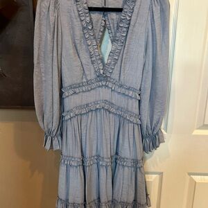Angel Biba Light Blue Ruffle Long Sleeve Dress